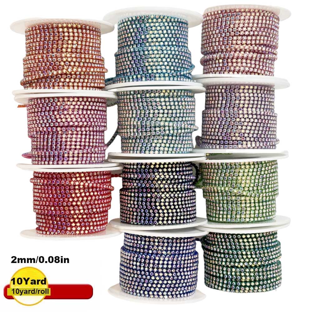 Sew On Rhinestone - 9 متر جديد 2 مللي متر