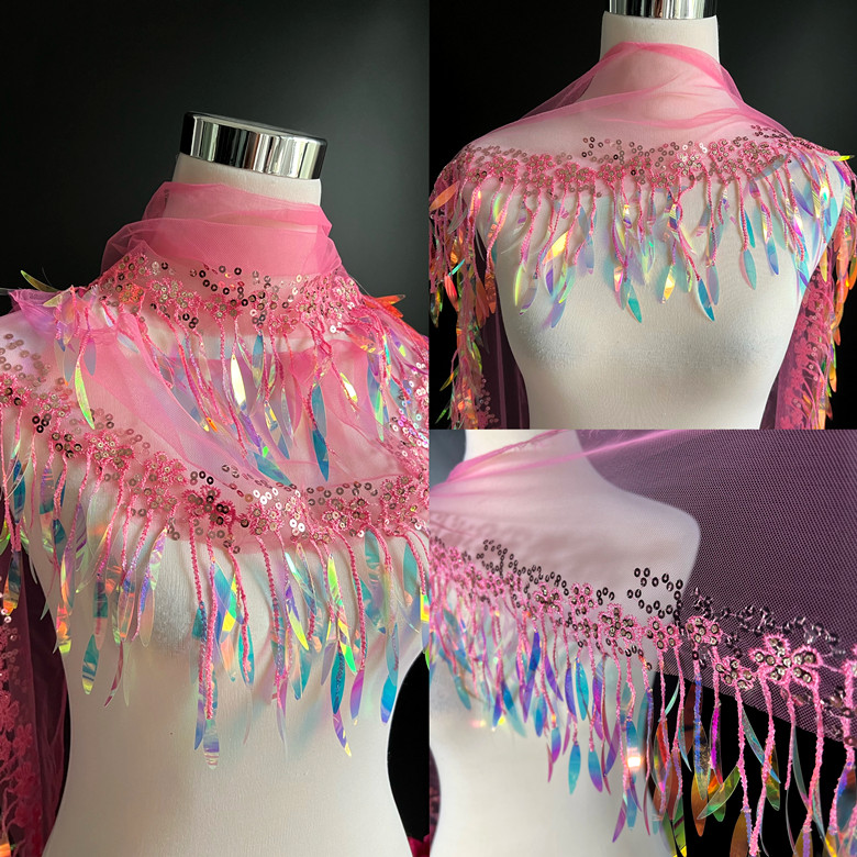 Fringe Ribbon Sewing - شريط دانتيل مزين بالترتر والشراشيب الشبكية