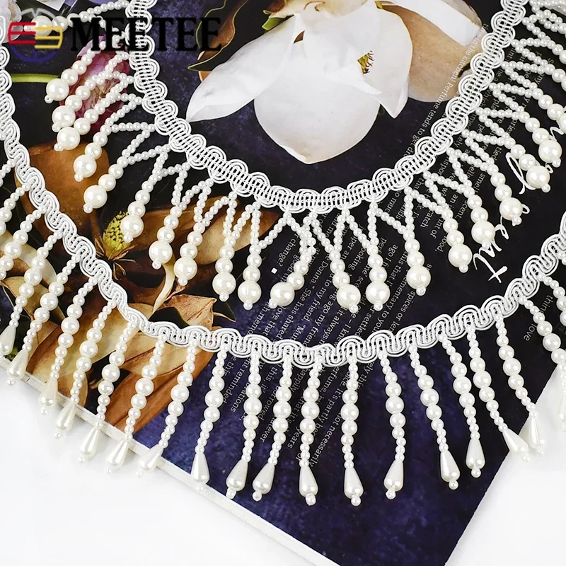 Fringe Ribbon Sewing - 1/2 ياردة اللؤلؤ مطرز شرابة هامش