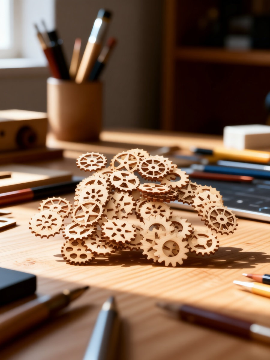 Craft Embellishment - 100 قطعة من التروس الخشبية للحرف